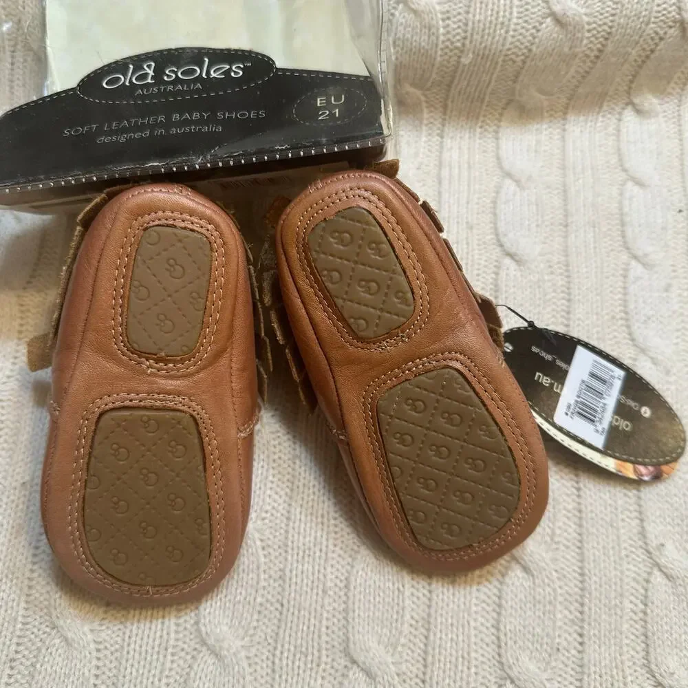 New Old Soles Fringe Booties sz 21 (US 5) Tan Fringe Booties